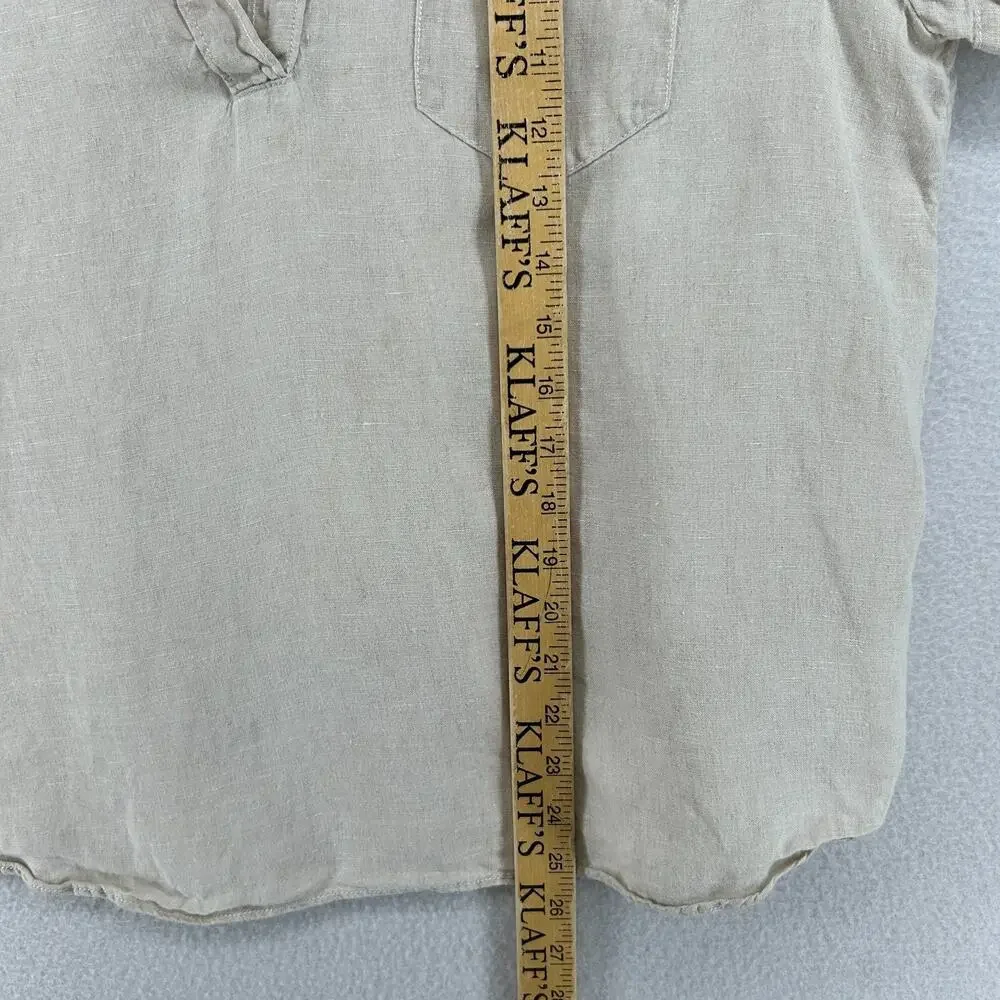 J.CREW Top Womens L Linen Popover Shirt Blouse Short Sleeve Woven Natural Beige